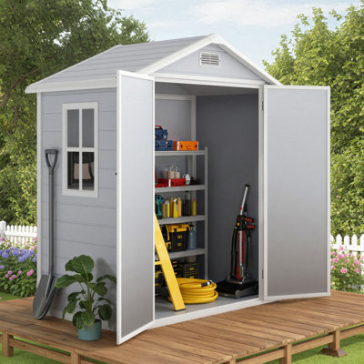 Abri de jardin Edrosie Inc en résine, 1,8 x 1 m, plancher renforcé, porte verrouillable, fenêtre et ventilation
