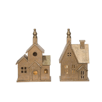  MDF Light Up Metallic Christmas Home Dec Home Decorations Set of 2 Christmas