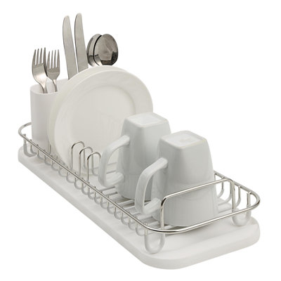 Égouttoir à vaisselle compact avec porte-ustensiles et plateau de drainage amovible, petit support à vaisselle antirouille pour comptoir de cuisine ou évier (noir)