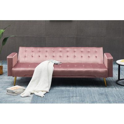 Stefaney Twin 75'' Velvet Cushioned Convertible Sofa