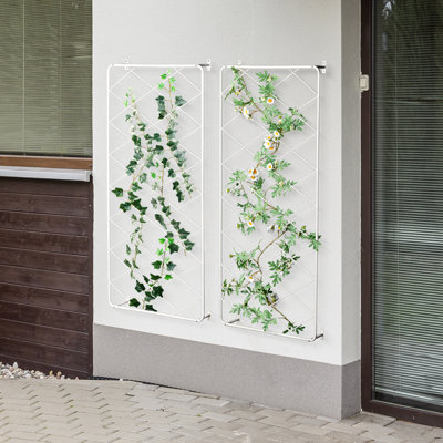 Set of 2 White Metal Garden Trellis, Large Wall Mounted Lattice Plant Support for Climbing Vines
