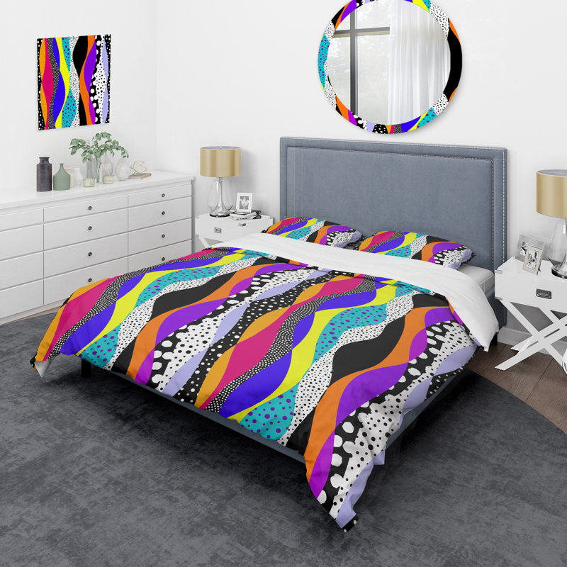 Multicolor Poly Patchwork - Abstract Duvet Cover Set - Microfiber Polyester, King Duvet Cover + 2 King Shams