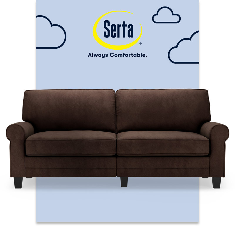 Serta Copenhagen 78-Inch Rolled Arm Sofa with Easy-Care Fabric and Pillow Back, Rye Brown Microsuede