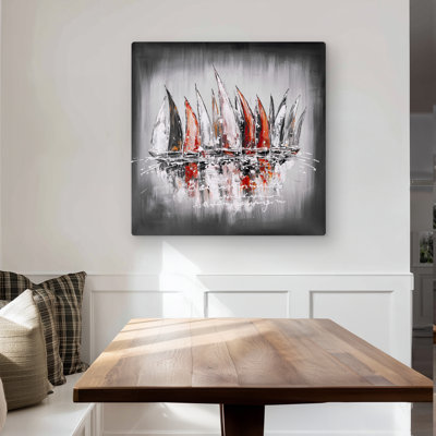 Sailboats with Paint Splash - Coastal Boat Metal Print Decor