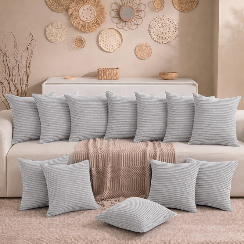 Aspire Homeware Striped Square Velvet Cushion Cover, Silver, Pack of 12