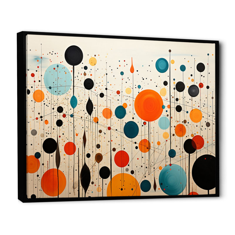 «Orange Orange Mid Century Geometric Abstractions III», reproduction d'art sur toile, 24" H x 32" W, Cadre flottant noir
