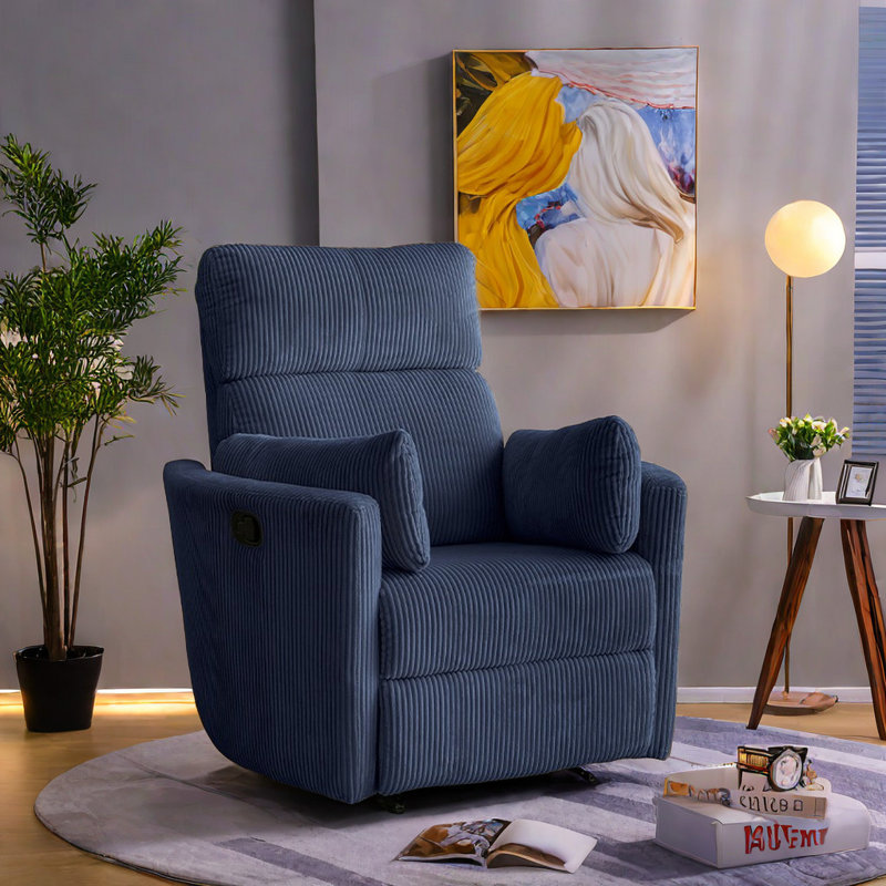 Sydell Upholstered Swivel Recliner, Blue