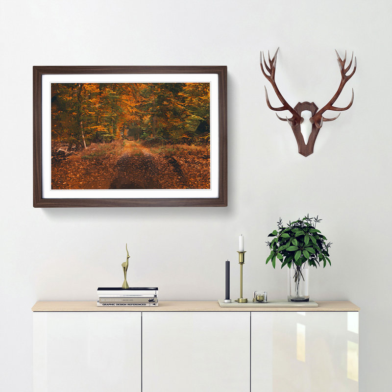 Magical Autumn Forest in Germany in Abstract - Picture Frame Graphic Art Print, 50cm H x 76cm W x 2cm D, Walnut