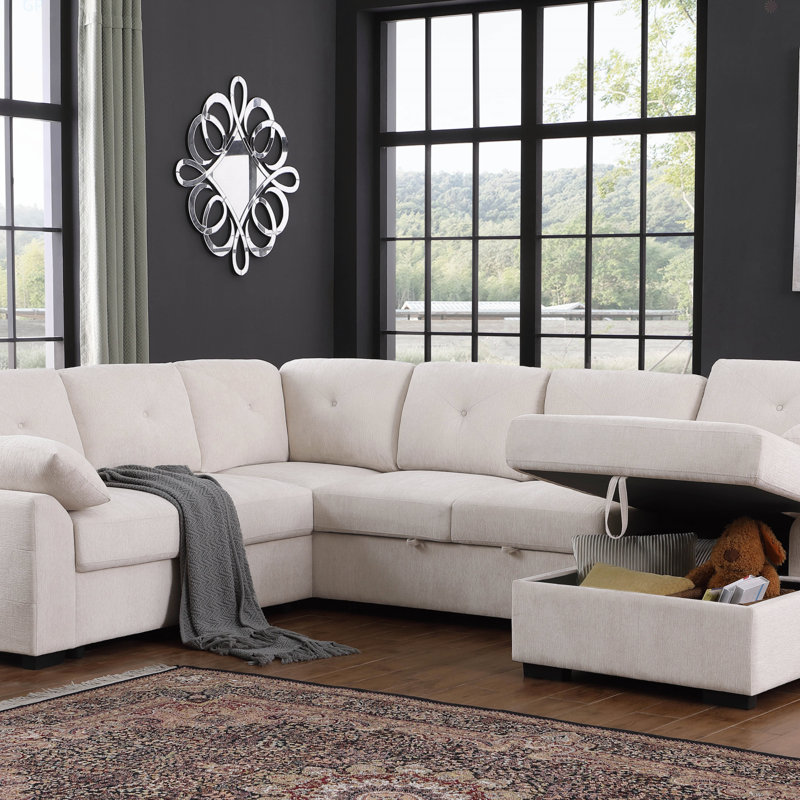 Canapé modulaire rembourré avec causeuse coulissante et méridienne, Chenille grise foncée