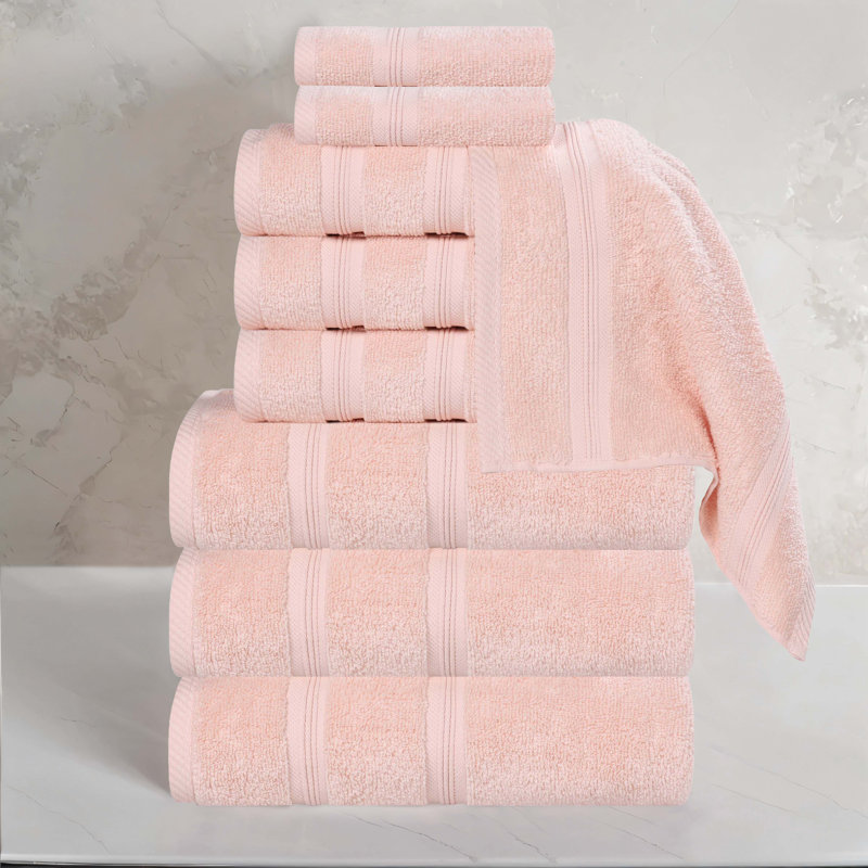 Smart Dry Zero Twist Cotton Medium Weight 9 Piece Assorted Towel Set, Peach