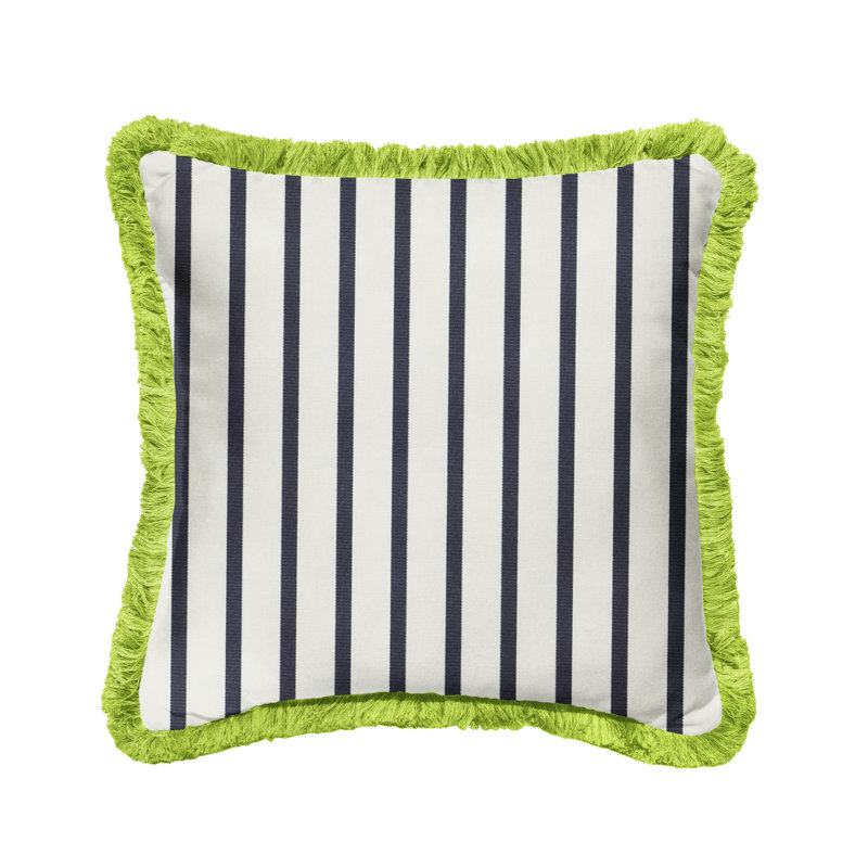 Fringed Outdoor Throw Pillow, Blue/White