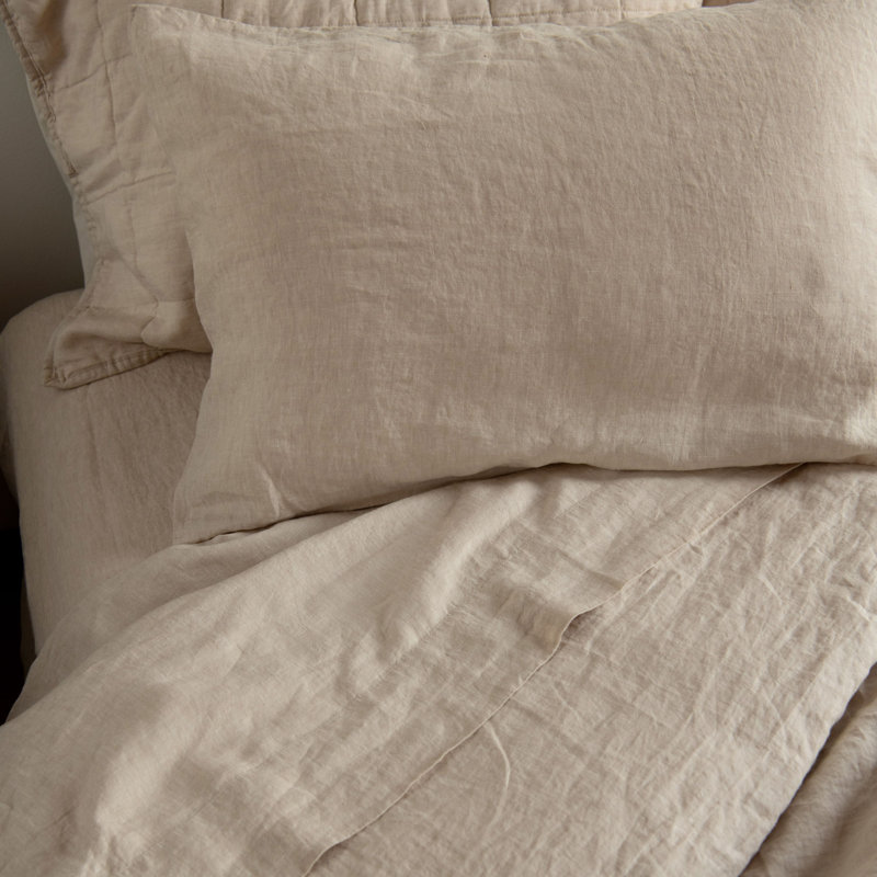 100% French Linen Duvet Cover & Sham Set, Twin Duvet Cover + 1 Standard Pillow Sham, Putty Heather