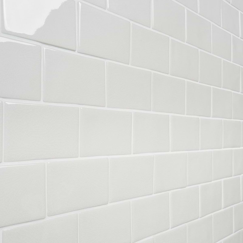 Nabi Subway 3x6 Crackled Glossy Glass Tile, Glacier White