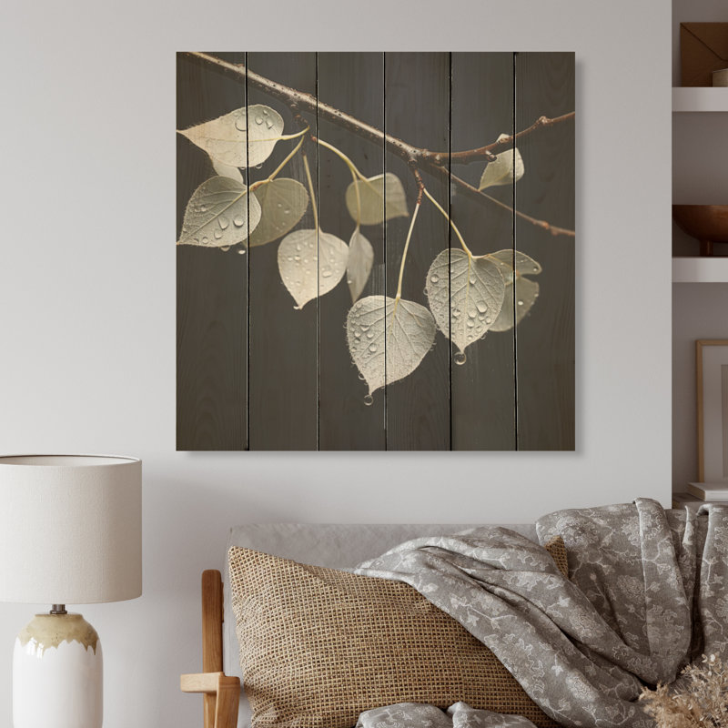 Laisser la silhouette en argent - feuilles, art mural sur bois de pin naturel, H 15 po x l 15 po