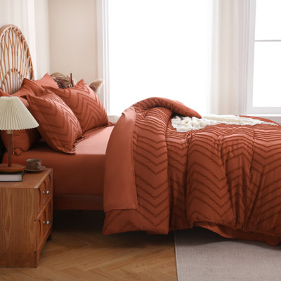 Ensemble d'édredon pour grand lit drap et joie Orange brûlé - Ensemble de literie 7 pièces dans un sac