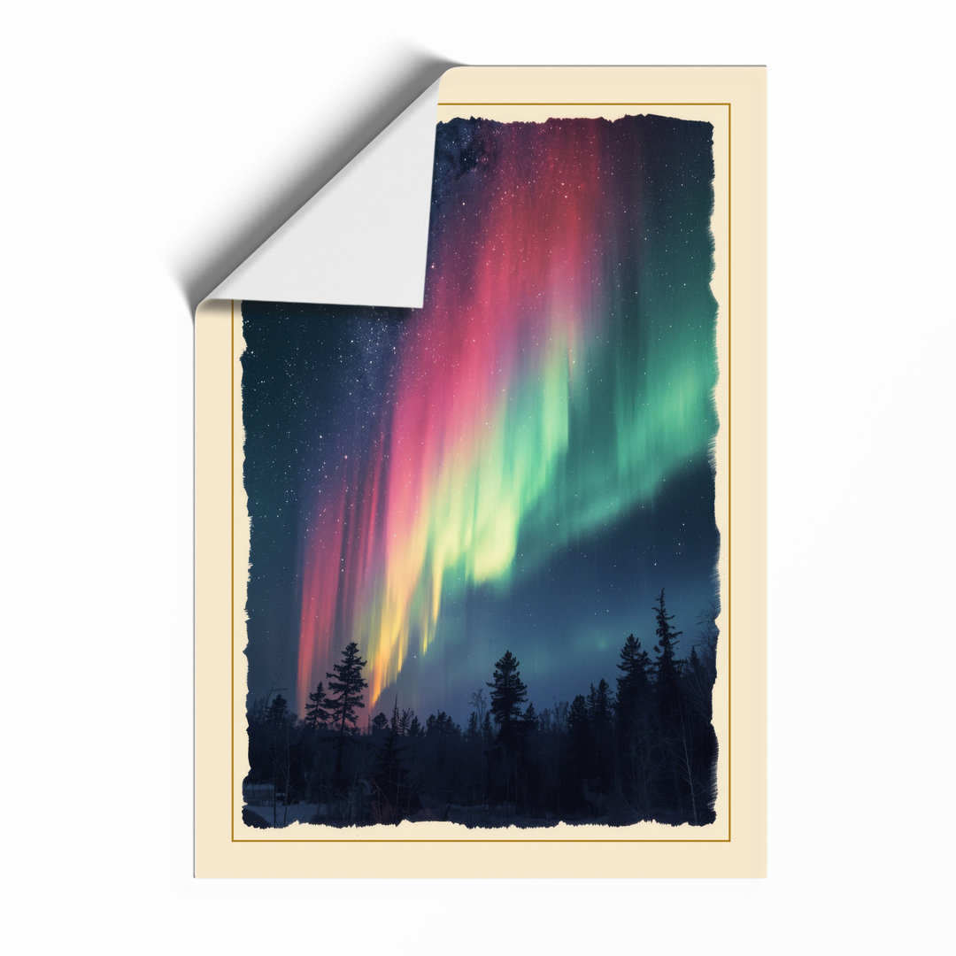 Aurora Borealis Forest Scandinavian - Framed Print