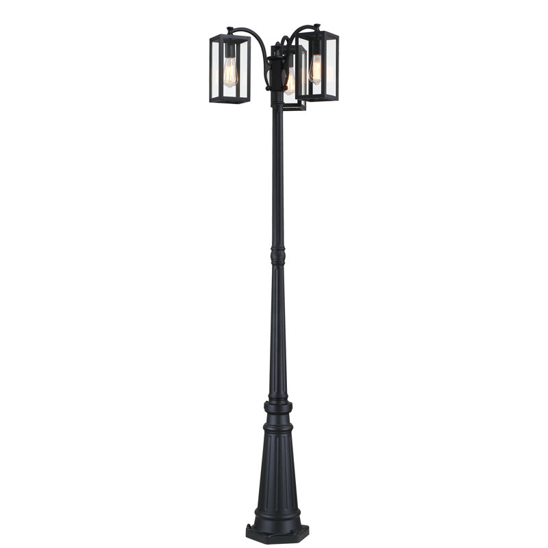 Triple Headed Lamp Post Full with Matte Black Finish, 80.19" H x 20.9" W x 20.9" D