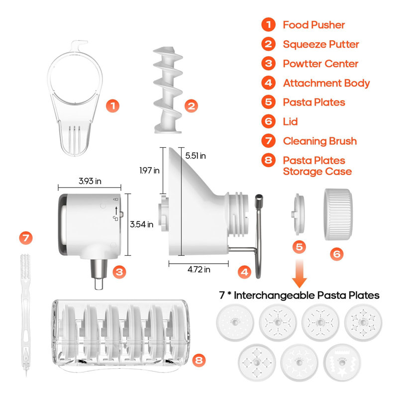 Compatible avec les batteurs sur socle KitchenAid®, le disque à biscuits et la brosse GVode 7-en-1 pour 7 formes de pâtes
