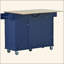 Îlot de cuisine mobile à roulettes avec abattant - plateau en bois massif, roues verrouillables et armoire de rangement d'une largeur de 52,7 po (bleu foncé)-1287253346
