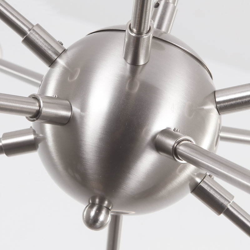 Lustre de style campagnard moderne de style lustre spoutnik 10 lumières Carvey, Nickel brossé
