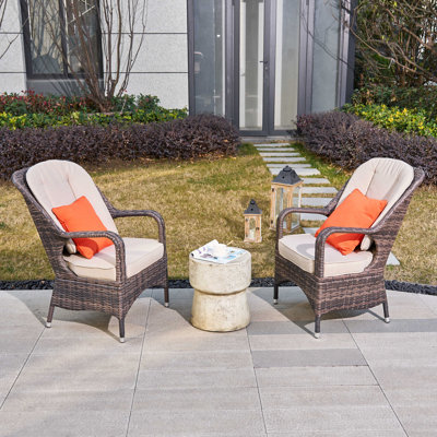 3-Piece Patio Rattan Bistro Set With Coffee Table