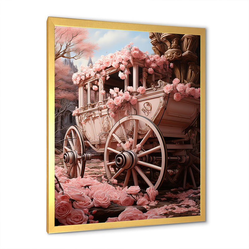 Romantisme voiture de mariage rose, Cadre doré simple, H 44 po x l 34 po x P 1,5 po