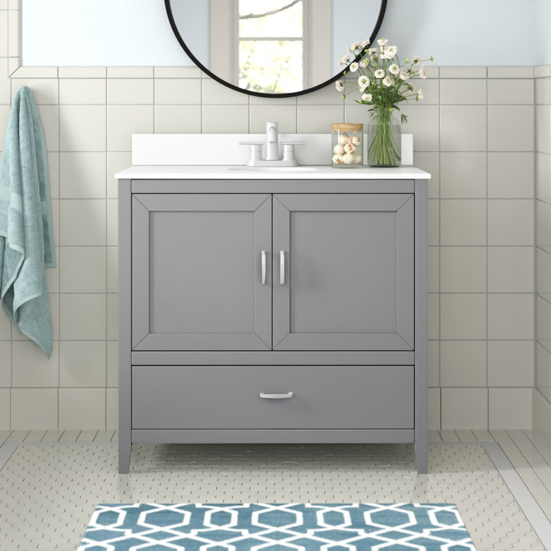 Ahner 35.88'' Single Bathroom Vanity with Stone Top, White