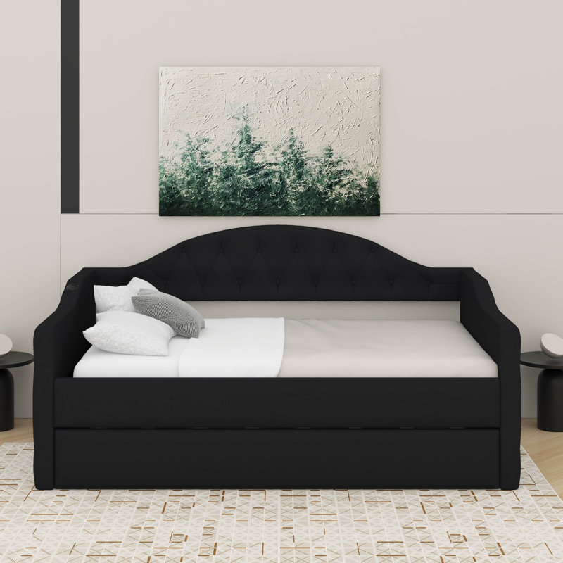 Lit de jour simple avec couchette, USB et ports de charge Type-C, Noir