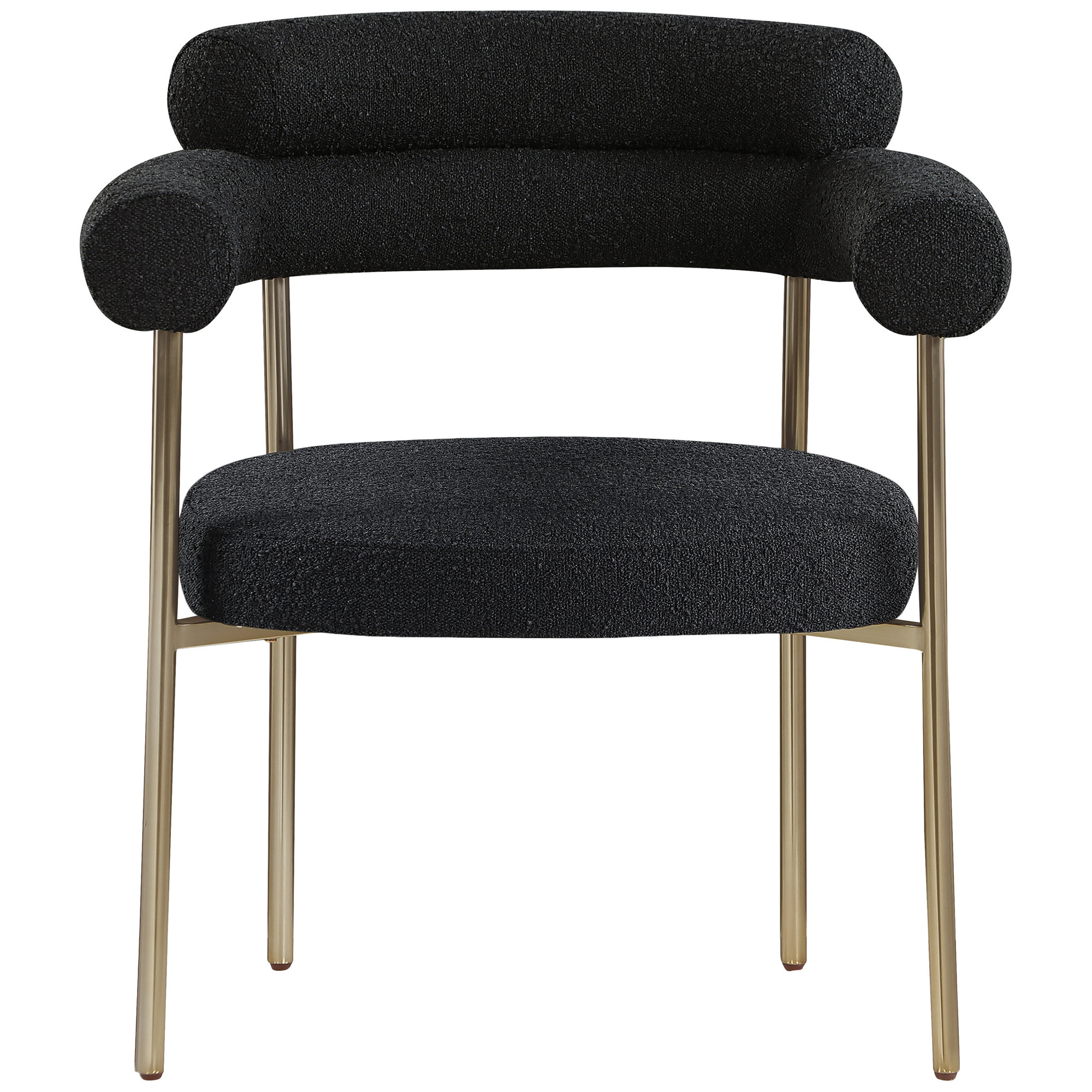 Boucle Upholstered Arm Chair, Brushed Brass, Black