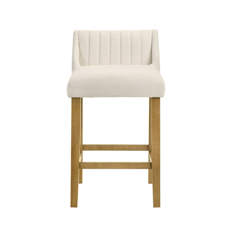 Fauna Modern Transitional Wood Counter Height Kitchen Bar Stool In Amber Glow Finish With White Boucle Fabric Upholstered Seat - Set Of 3