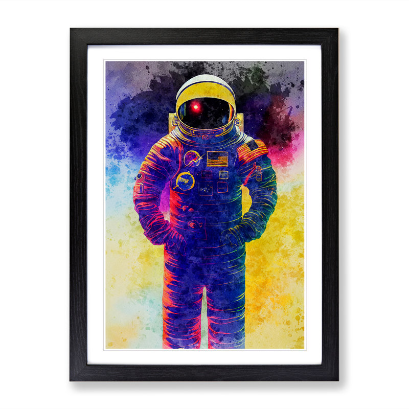 Astronaut In Watercolour No.4 - Single Picture Frame Painting, 46cm H x 34cm W x 2cm D, Black Framed