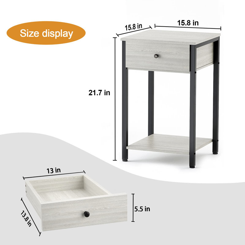 Berit 15.8'' W Metal Nightstand, Gray Beige