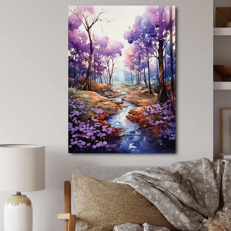 " Violets Whispering Forest III ", 32" H x 16" W x 1" D, Wrapped Canvas