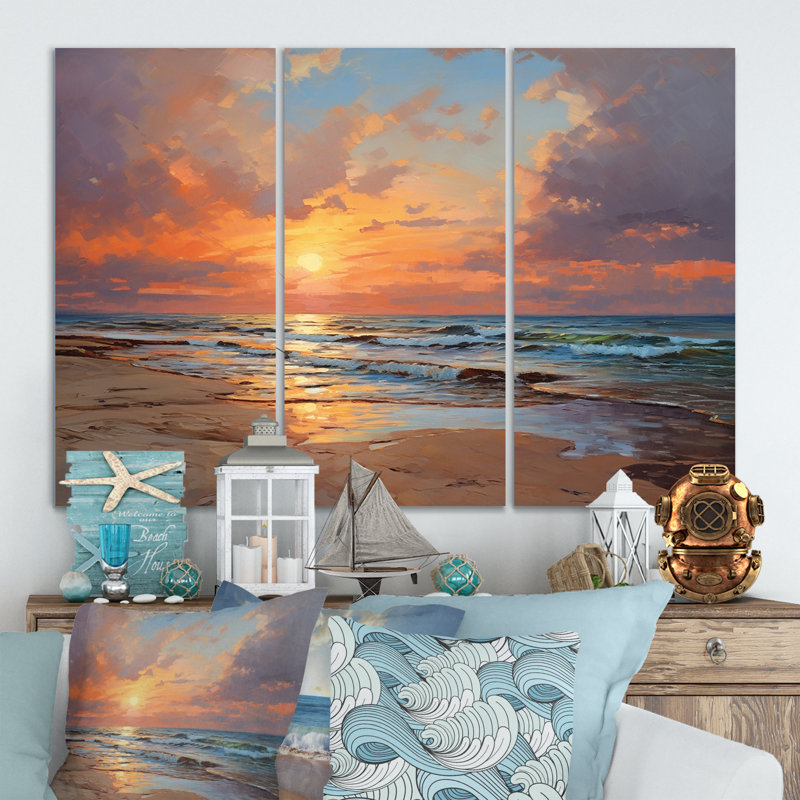 Coucher de soleil sur la plage vibrante, ciel, mariage II - ensemble de reproductions d'art sur toile