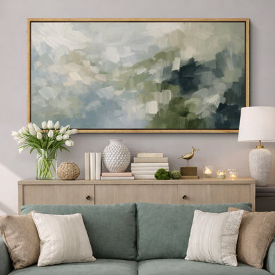 Composition abstraite vert bleu, art moderne, impression sur toile encadrée