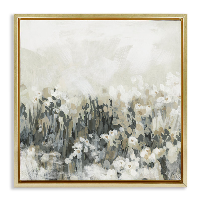 Cadre flottant gris et beige, design par June Erica Vess, H 18 po x l 18 po, Cadre flottant métallique doré