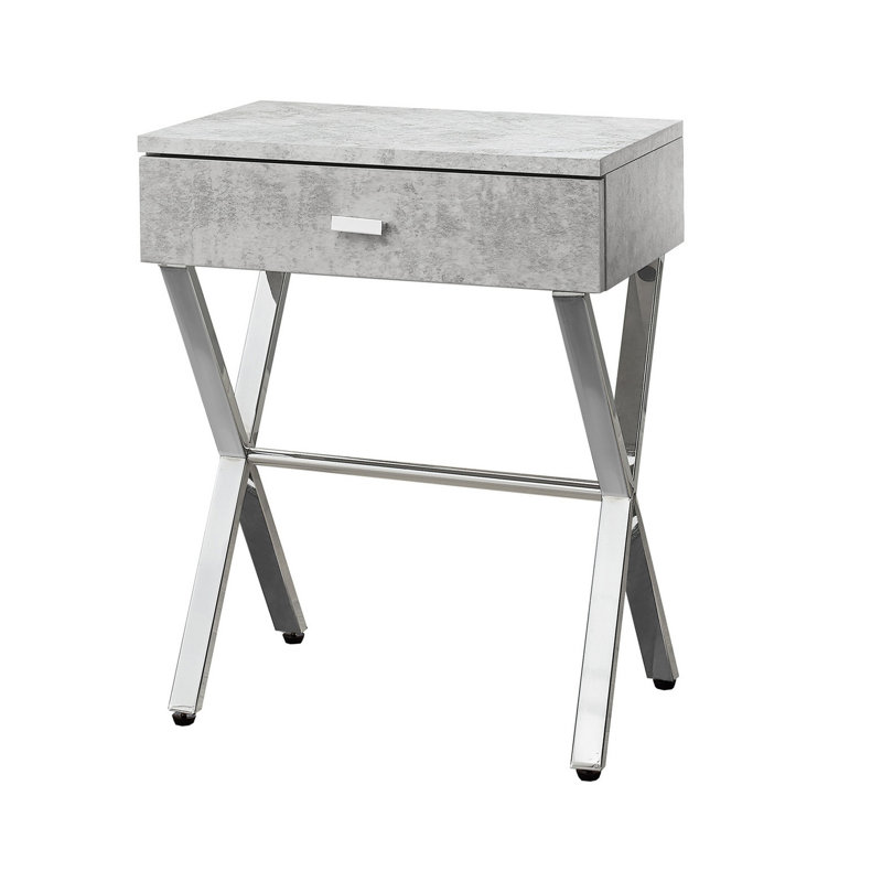 Side Table with Metal X Base Frame, Dark Taupe, Chrome