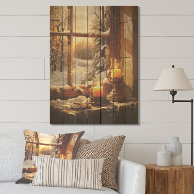 Christmas Winter Window View II - Paysage d'hiver sur bois