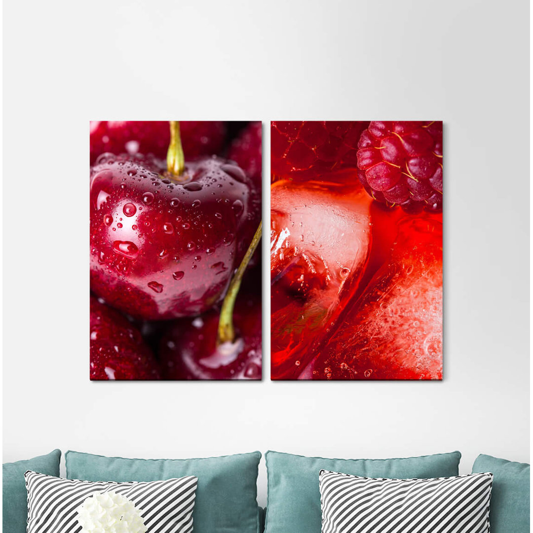 2-tlg. Leinwandbilder-Set - Fotografie „Cherries Raspberries Fruits Delicious Fresh Juicy Kitchen”