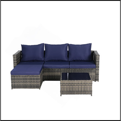 2 Pieces Patio Furniture Set,Outdoor Woven Sectional L- Shaped Patio Furniture ,Wicker Conversation Set With Ottoman, Detachable Lounger Table For Backyard Poolside