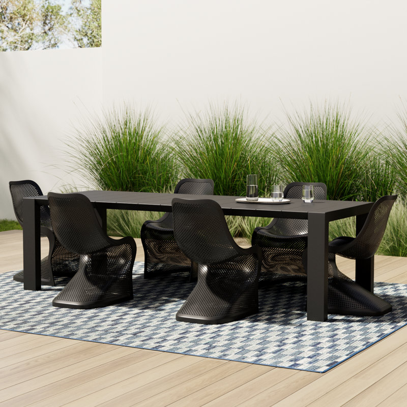 Farrah 118.1" Extendable Plastic 7-Piece Patio Dining Set, Black