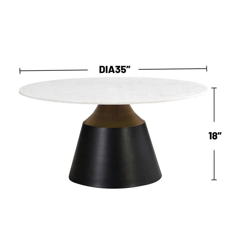 Table basse ronde avec plateau en marbre blanc et noir