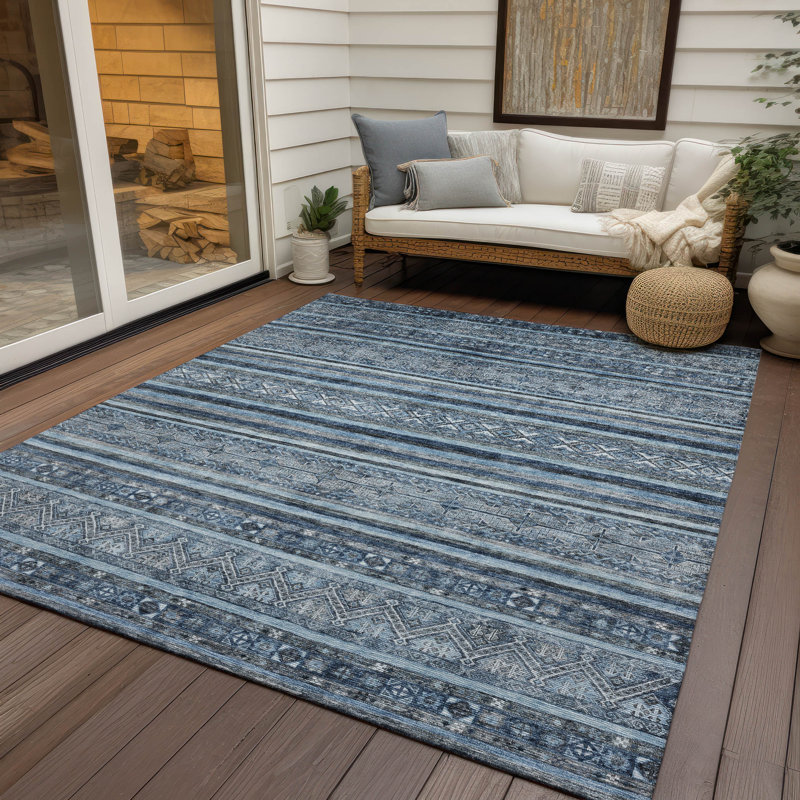 Machine Washable Indoor/Outdoor Claudian ACN1653 Blue Rug, Rectangle 8' x 10'