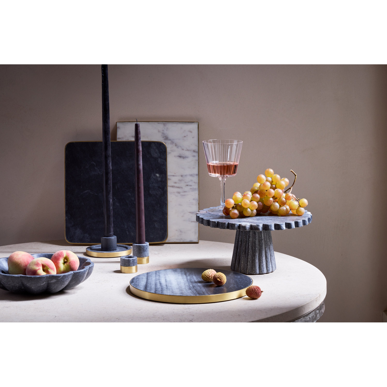 Canvas Home Verona Genuine Marble Cake Stand, Black
