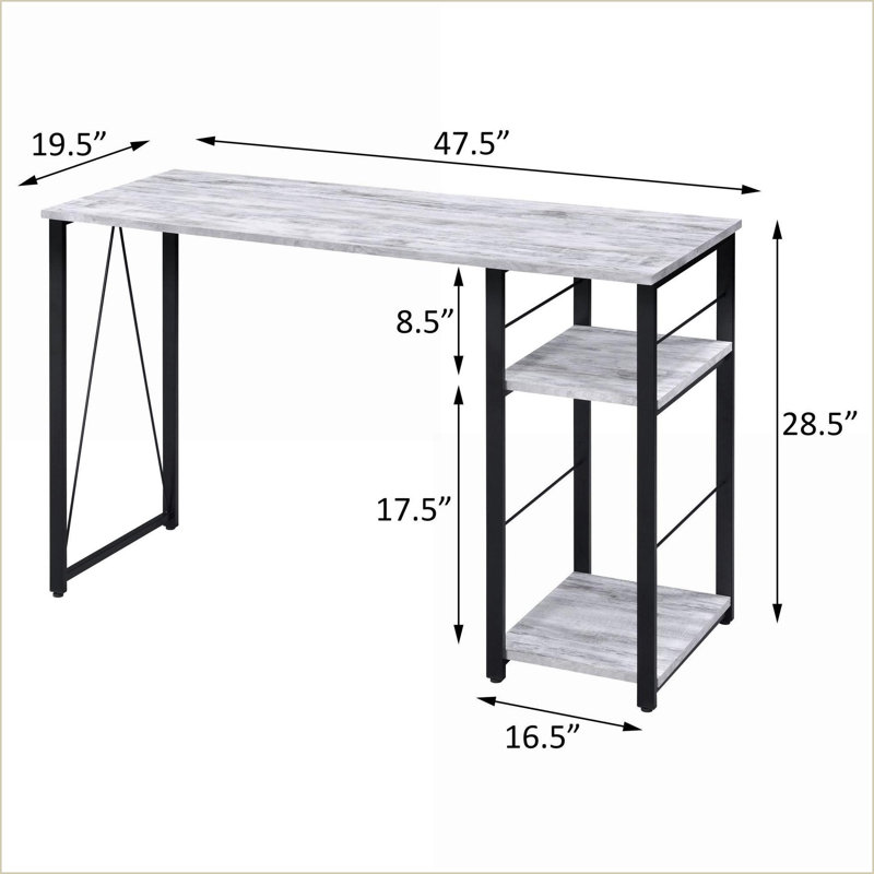 Desks, Modern Antique White and Black 2-Shelf Rectangular Writing Desk | Wood+Metal, Gray