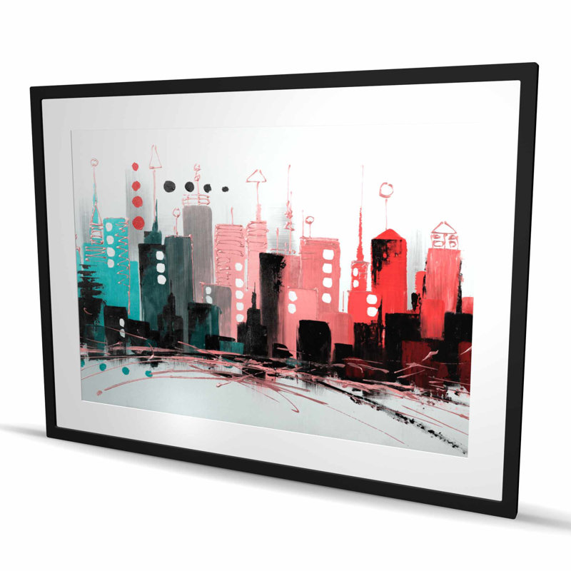 «Cityscape Rose Gold Colors», reproduction encadrée contemporaine rose
