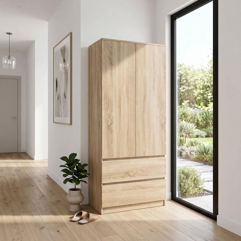 Jonathin 2 Door Solid + Manufactured Wood Wardrobe, Wood