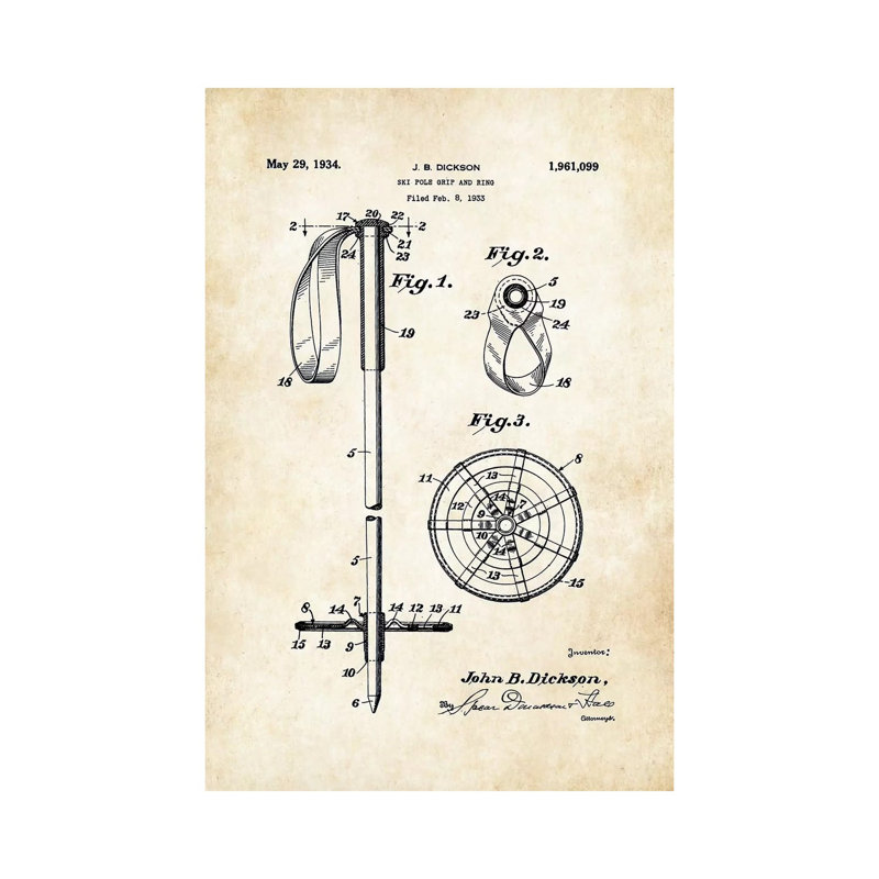 «Ski Pole» par brevet77 - reproduction de dessin sur toile tendue, H 18 po x l 12 po x 1,5 po
