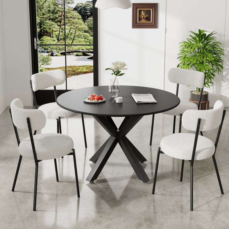 5 - Piece Round Pedestal Dining Set, White/Black, Black
