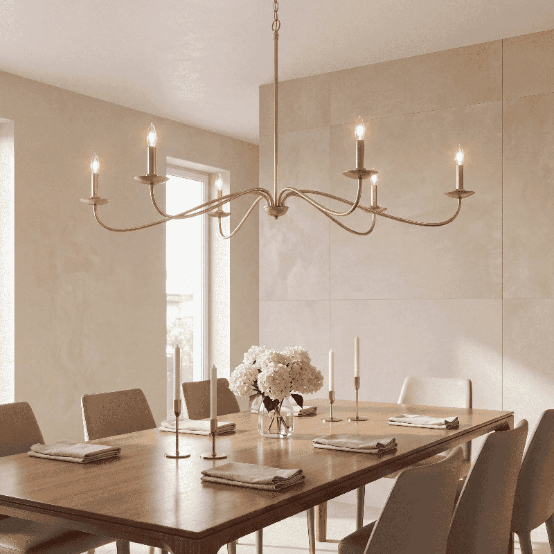 Lustre 6 lumières Meridian en laiton naturel, Laiton naturel